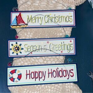 Nautical Christmas Sign Trio Vintage Boating Holiday Decor